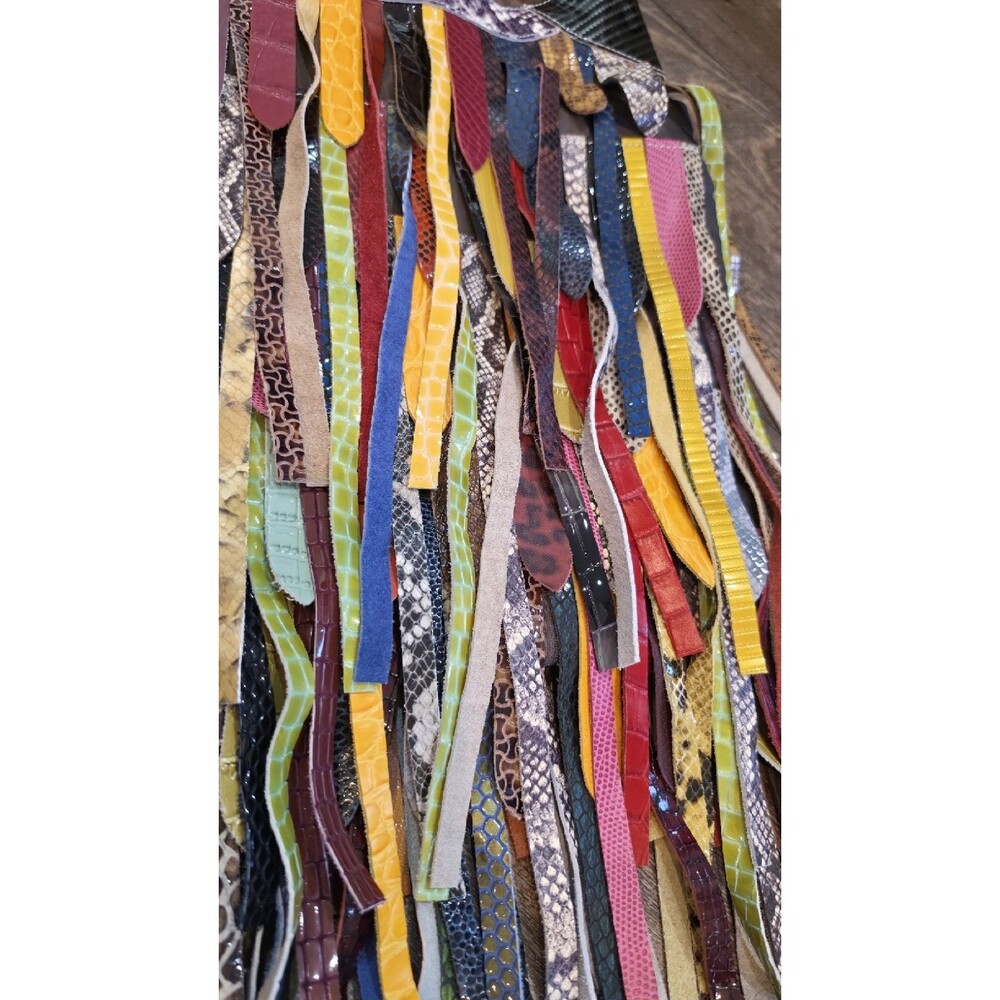 Multicolor Fringe Shoulder Bag Animal Print Zip Gold Hardware Women Leather - Picture 6 of 15